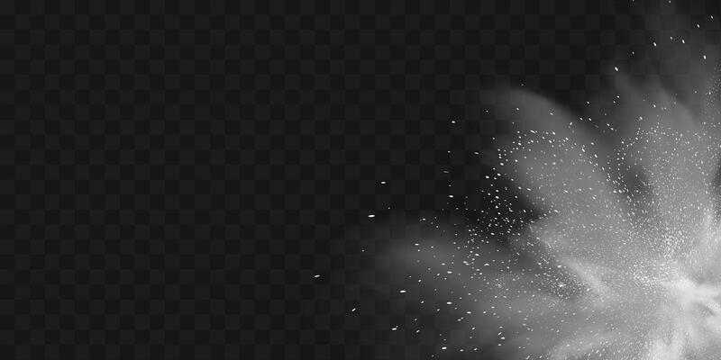 A realistic set of white clouds of flour, sugar, washing powder. An explosion of snow dust in the air. A splash of ice crystals in a white blizzard cloud.
