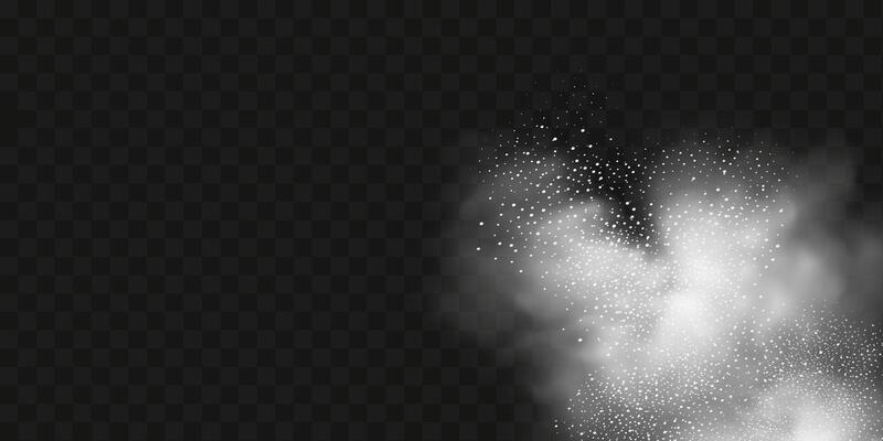 A realistic set of white clouds of flour, sugar, washing powder. An explosion of snow dust in the air. A splash of ice crystals in a white blizzard cloud.