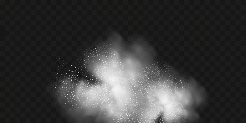 A realistic set of white clouds of flour, sugar, washing powder. An explosion of snow dust in the air. A splash of ice crystals in a white blizzard cloud.