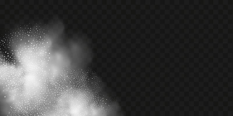 A realistic set of white clouds of flour, sugar, washing powder. An explosion of snow dust in the air. A splash of ice crystals in a white blizzard cloud.
