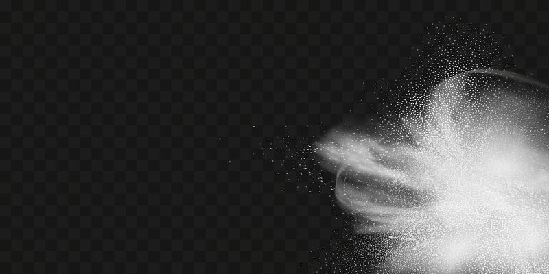A realistic set of white clouds of flour, sugar, washing powder. An explosion of snow dust in the air. A splash of ice crystals in a white blizzard cloud.