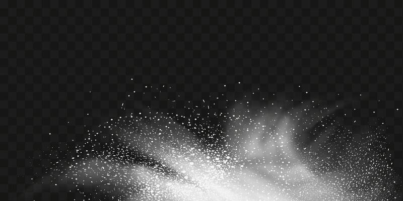 A realistic set of white clouds of flour, sugar, washing powder. An explosion of snow dust in the air. A splash of ice crystals in a white blizzard cloud.