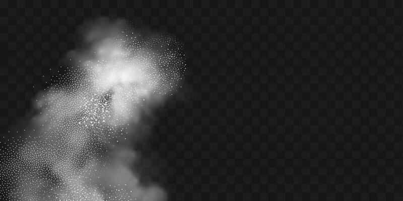 A realistic set of white clouds of flour, sugar, washing powder. An explosion of snow dust in the air. A splash of ice crystals in a white blizzard cloud.