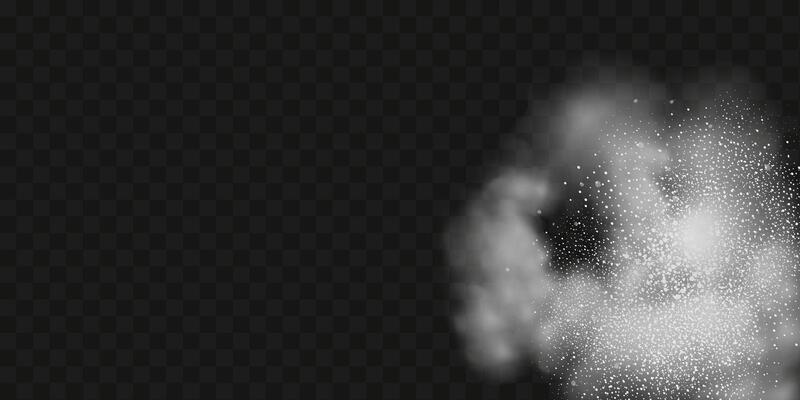 A realistic set of white clouds of flour, sugar, washing powder. An explosion of snow dust in the air. A splash of ice crystals in a white blizzard cloud.
