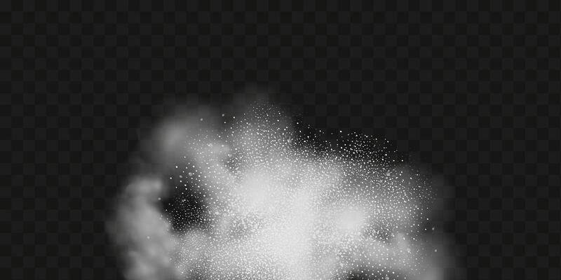 A realistic set of white clouds of flour, sugar, washing powder. An explosion of snow dust in the air. A splash of ice crystals in a white blizzard cloud.