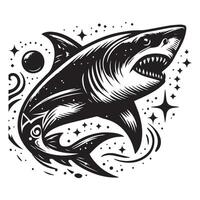 Black and white shark illustration logo design vector