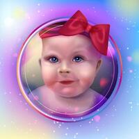 3d cute baby. Realistic 3d child girl avatar with blue eyes and red bow. Cartoon abstract character .Kids illustration vector