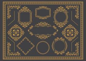 Set Of Golden Vintage ornament with border, frame, crown, corner, mandala and luxury elements, suitable for vintage design or wedding invitation card vector