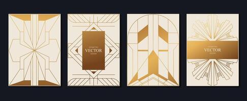 Art deco pattern cover design . Set invitation card of abstract geometric line art shape design on light background. Use for wedding invitation, cover, VIP card, print, gala, wallpaper. vector