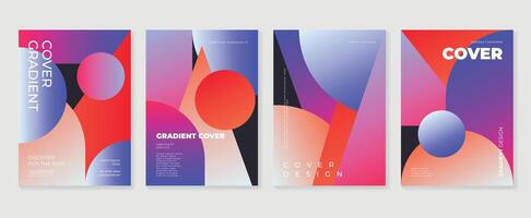 Abstract gradient poster background set. Minimalist style cover template with vibrant perspective 3d geometric prism shapes collection. Ideal design for social media, cover, banner, flyer. vector