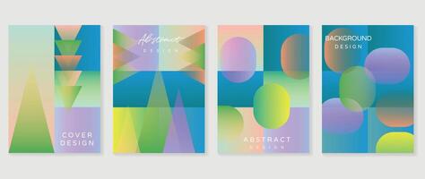 Abstract gradient poster background set. Minimalist style cover template with vibrant perspective 3d geometric prism shapes collection. Ideal design for social media, cover, banner, flyer. vector