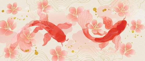 Luxury Chinese background . Chinese and Japanese wallpaper pattern design of elegant koi fish with watercolor texture. Design illustration for decoration, wall decor, banner, website, ads. vector
