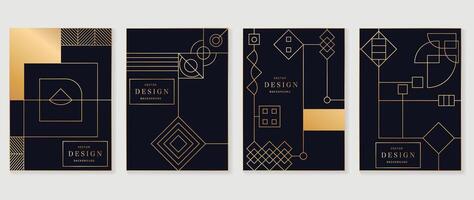 Geometric line pattern cover design . Set invitation card of abstract geometric line art design on dark blue background. Use for wedding invitation, cover, VIP card, print, gala, wallpaper. vector