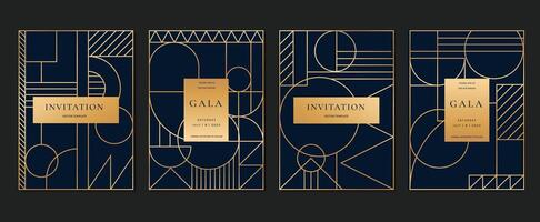 Geometric line pattern cover design . Set invitation card of abstract geometric line art design on dark blue background. Use for wedding invitation, cover, VIP card, print, gala, wallpaper. vector