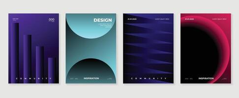 Abstract gradient poster background set. Minimalist style cover template with vibrant perspective 3d geometric prism shapes collection. Ideal design for social media, cover, banner, flyer. vector