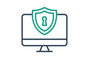 computer security icon. computer with antivirus. icon related to information technology. line icon style. technology element illustration vector