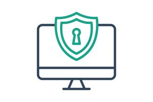 computer security icon. computer with antivirus. icon related to information technology. line icon style. technology element illustration vector