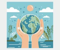 mano dibujado mundo ambiente día con manos participación planeta ilustración vector