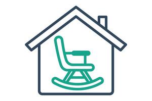 retirement icon. house with rocking chair. icon related to elderly. line icon style. old age element illustration vector