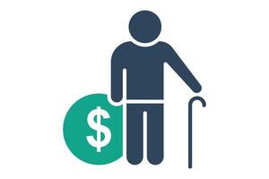 pension icon. elderly with dollar. icon related to elderly. solid icon style. old age element illustration vector