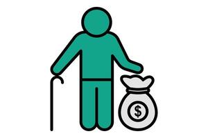 pension icon. elderly with money bag. icon related to elderly. flat line icon style. old age element illustration vector