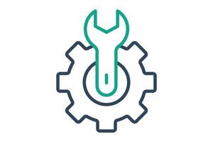 setting icon. gear with wrench. icon related to information technology. line icon style. technology element illustration vector