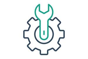 setting icon. gear with wrench. icon related to information technology. line icon style. technology element illustration vector