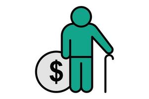 pension icon. elderly with dollar. icon related to elderly. flat line icon style. old age element illustration vector