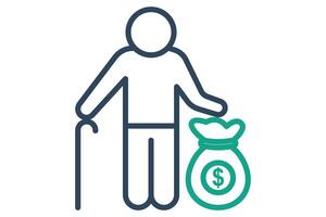 pension icon. elderly with money bag. icon related to elderly. line icon style. old age element illustration vector