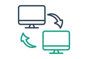 data transfer icon. monitor with arrow. icon related to information technology. line icon style. technology element illustration vector