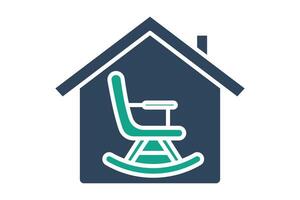 retirement icon. house with rocking chair. icon related to elderly. solid icon style. old age element illustration vector