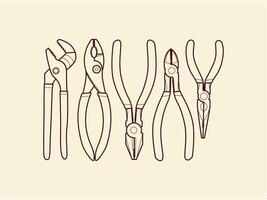 Set of basic pliers line art illustration vector