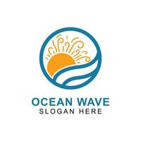 Circular Sun and Ocean Wave Logo Line Art Style. vector