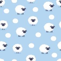 sheep seamless pattern with white and black sheep on blue background vector