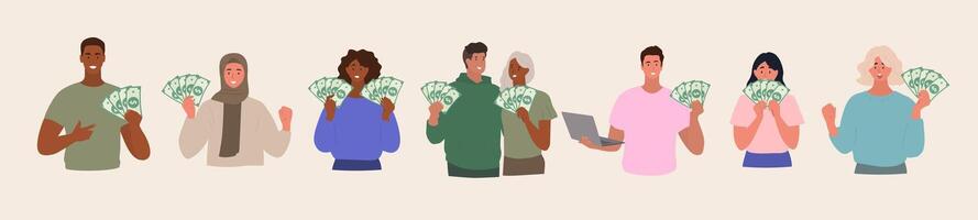 illustration of people holding money vector