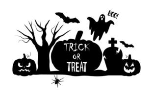 trick or treat silhouette pumpkin and ghost vector