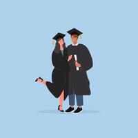 an illustration of a couple in graduation gowns vector