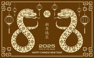 Happy Chinese new year 2025 Zodiac sign, year of the Snake vector