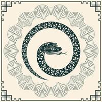 Happy Chinese new year 2025 Zodiac sign, year of the Snake, with green paper cut art and craft style vector