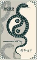 contento chino nuevo año 2025 zodíaco firmar, año de el serpiente, con verde papel cortar Arte y arte estilo vector