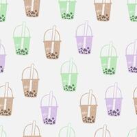 boba bubble tea hand drawn pastel pattern vector