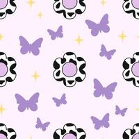 Y2K pattern with purple and white butterflies and stars vector