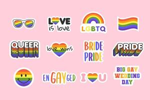 a rainbow sticker set with the words love, pride, lgbt and love vector