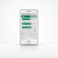 smartphone with green and white chat messages on screen vector