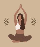 Woman meditating. Boho style minimal illustration. Mindfulness. vector