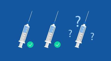 three syringes with question marks on a blue background vector