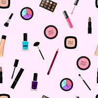 makeup products and cosmetics on a pink background vector