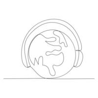 un mundo de escuchando a música con auriculares mundo música día uno línea dibujo vector