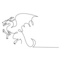 Continuous one line drawing dragon vector