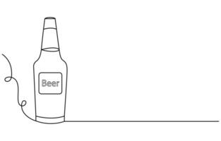 International Beer Day glass and bottle continuous one line drawing vector